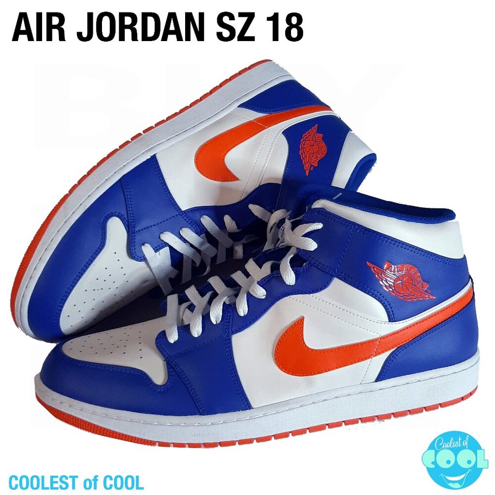NIKE AIR JORDAN 1 MID GAME ROYAL BLUE RUSH ORANGE "KNICKS" SIZE 18 UNWORN NO BOX